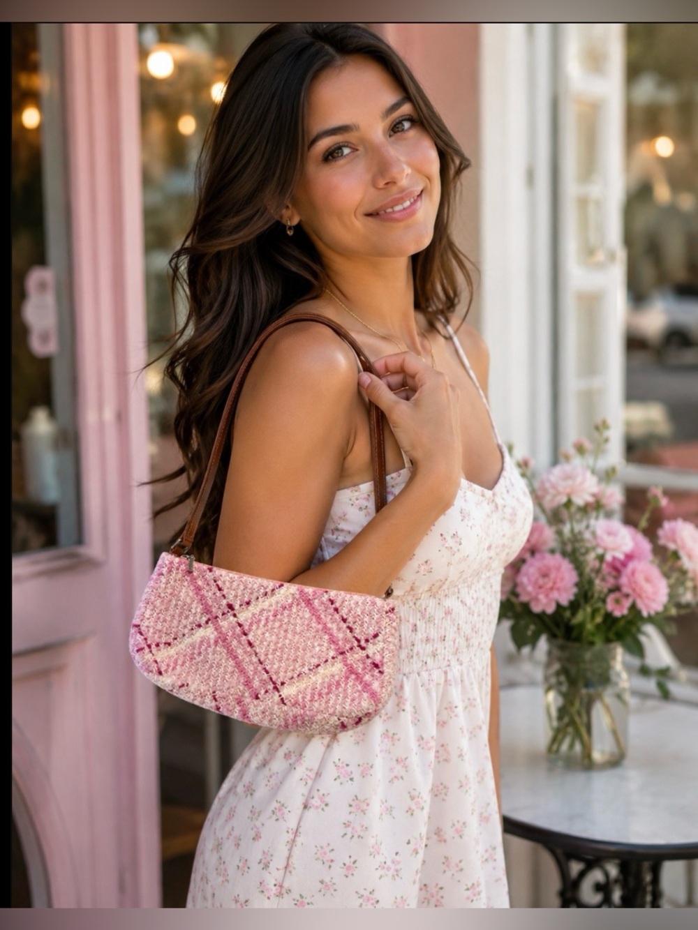 Boyne Valley Weavers Wool Blend Knit Shoulder Bag Pink Plaid Made In Ireland